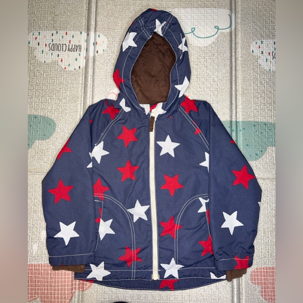 Mini Boden Kids' All-Weather Jacket - Navy Blue with Rainbow Stars (Size 4-5Y)